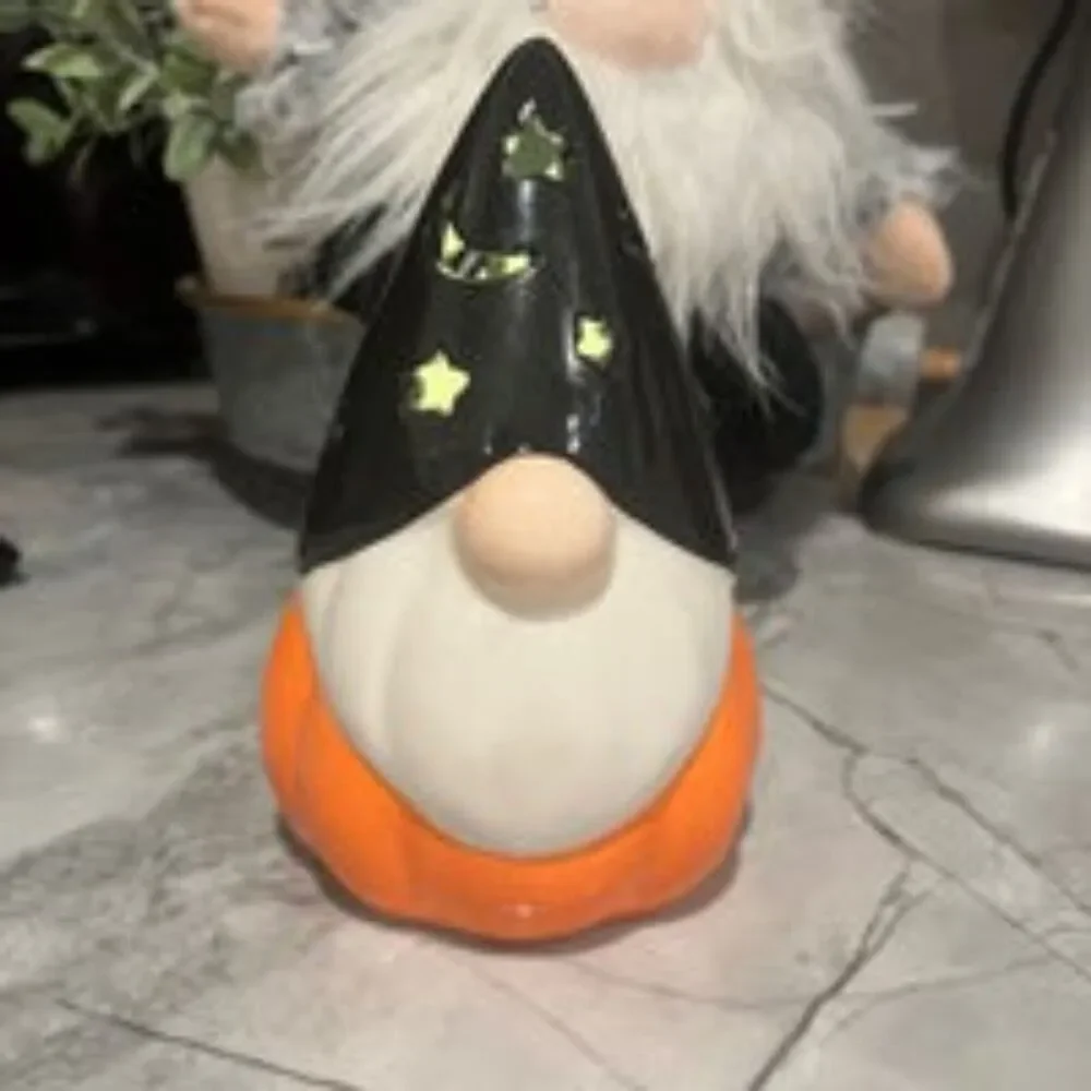 Target Lighted Ceramic Halloween Wizard Gnome Orange & Black Battery Operated